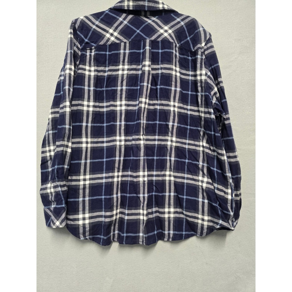 Womens Well Worm XXL Plaid Long Sleeve Button Up Shirt Navy White Casual Shirt - Picture 3 of 8